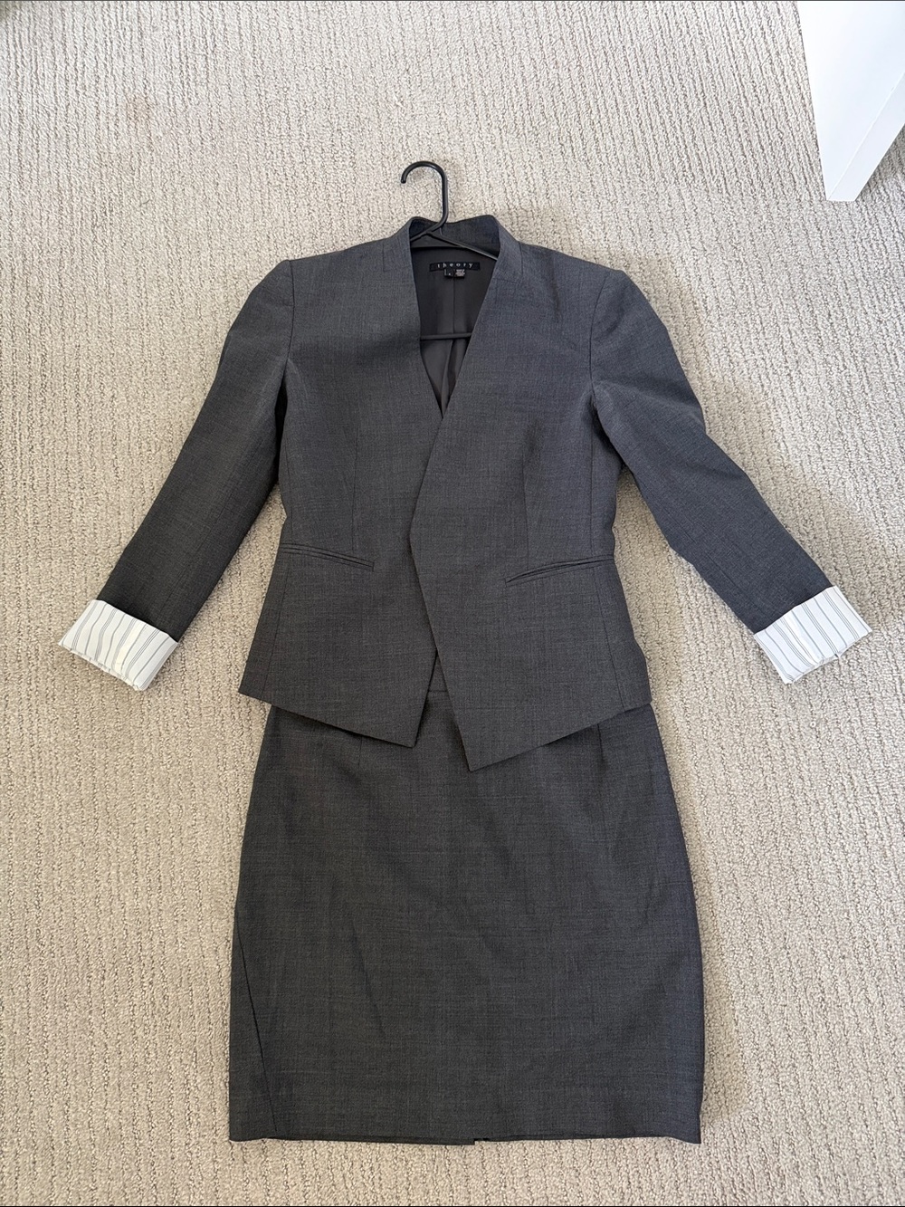 Theory Charcoal Gray Women's Skirt Suit - Tailored Two-Piece